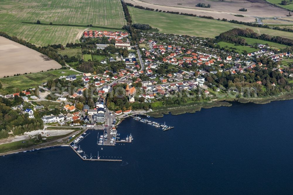 Aerial photograph Altefähr - Coastal area of the island Ruegen with the harbour in Altefaehr in the federal state Mecklenburg-West Pomerania