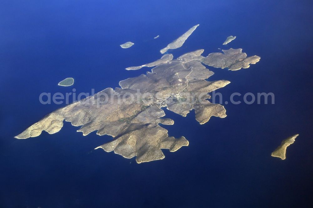 Agathonisi from above - Coastal area of the ragged and fissured Mediterranean Sea - Island Agathonisi in Aegean, Greece