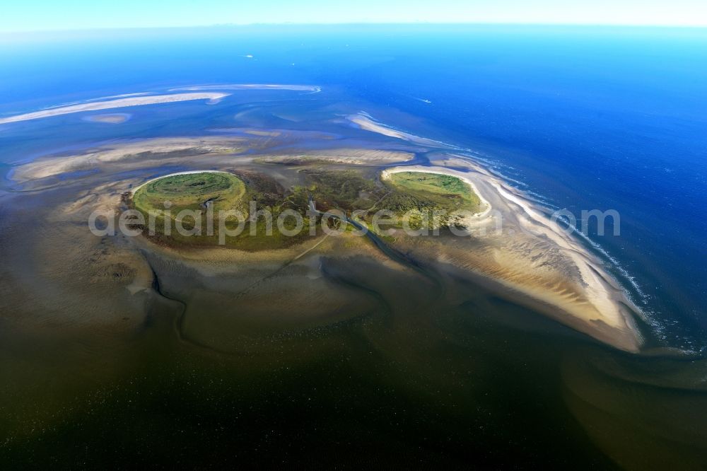 Nigehörn from the bird's eye view: North Sea coastal region of the conservation reserve and bird sanctuary - island in Nigehoern in state of Hamburg