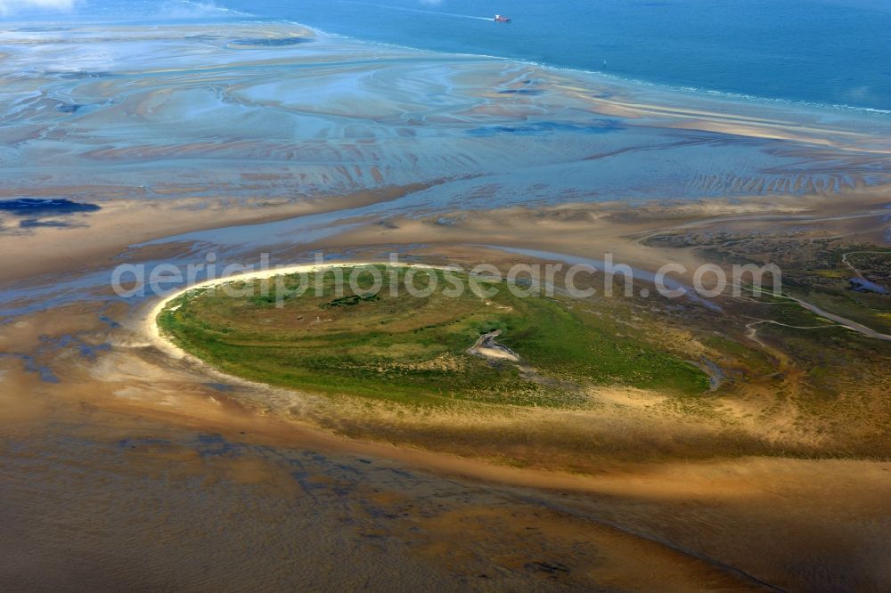 Nigehörn from the bird's eye view: North Sea coastal region of the conservation reserve and bird sanctuary - island in Nigehoern in state of Hamburg