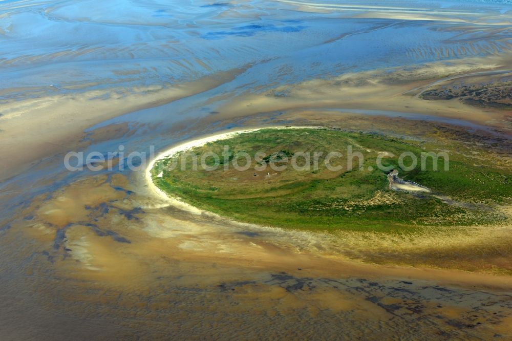 Nigehörn from above - North Sea coastal region of the conservation reserve and bird sanctuary - island in Nigehoern in state of Hamburg