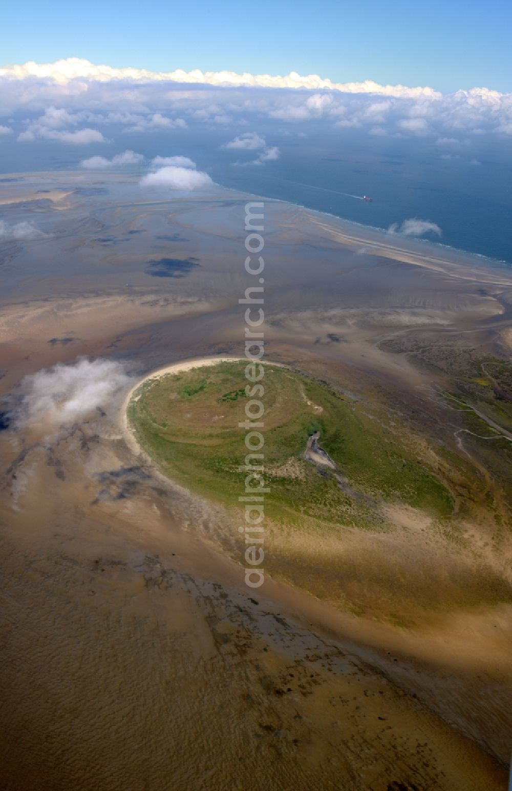 Nigehörn from the bird's eye view: North Sea coastal region of the conservation reserve and bird sanctuary - island in Nigehoern in state of Hamburg