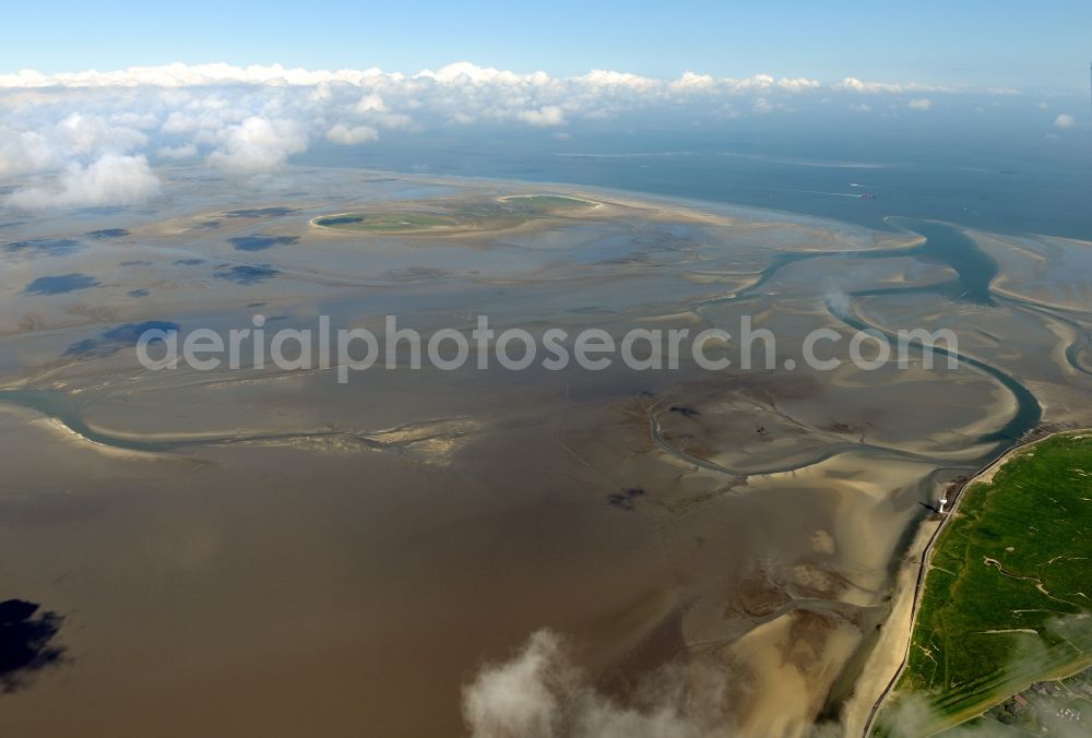 Aerial image Nigehörn - North Sea coastal region of the conservation reserve and bird sanctuary - island in Nigehoern in state of Hamburg