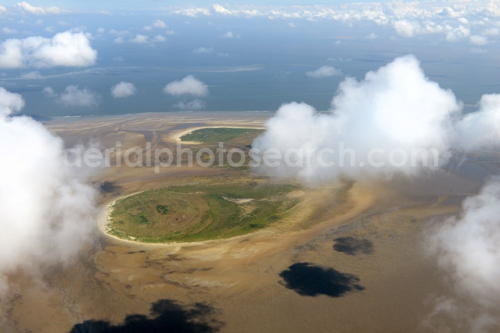 Nigehörn from the bird's eye view: North Sea coastal region of the conservation reserve and bird sanctuary - island in Nigehoern in state of Hamburg