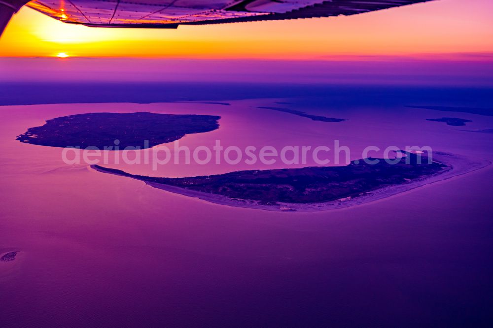 Amrum from the bird's eye view: Coastal area of a??a??the North Frisian North Sea island Amrum in sunrise in the state Schleswig-Holstein, Germany