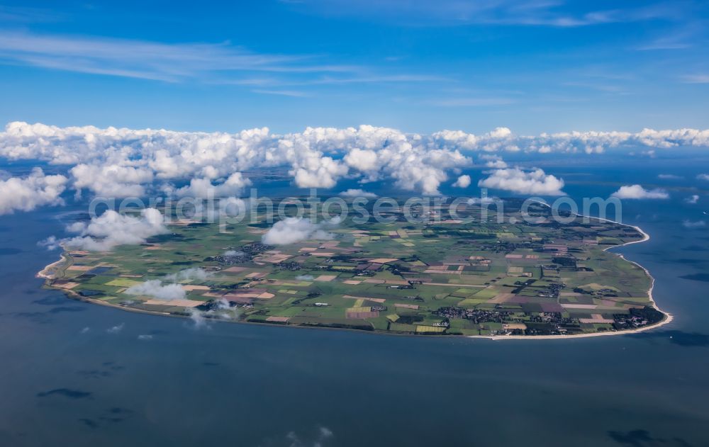 Utersum from above - Coastal area of the North Frisian North Sea island of Foehr in the state of Schleswig-Holstein, Germany