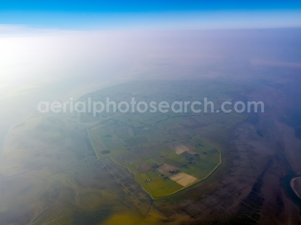 Pellworm from above - Coastal area of the North Frisian North Sea island Pellworm in the state Schleswig-Holstein, Germany