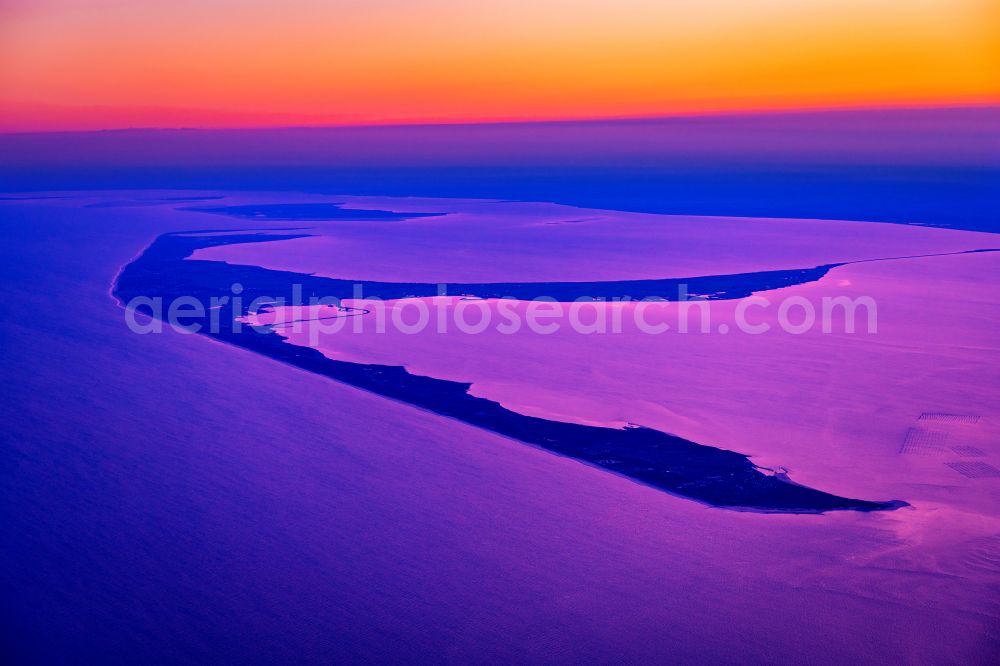 Aerial photograph Sylt - Coastal area of a??a??the North Frisian North Sea island Sylt in sunrise in the state Schleswig-Holstein, Germany