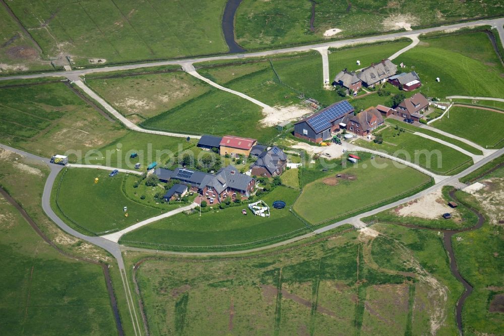 Hooge from above - Coastal area of the North Sea Halligen - Island in Hooge in the state Schleswig-Holstein