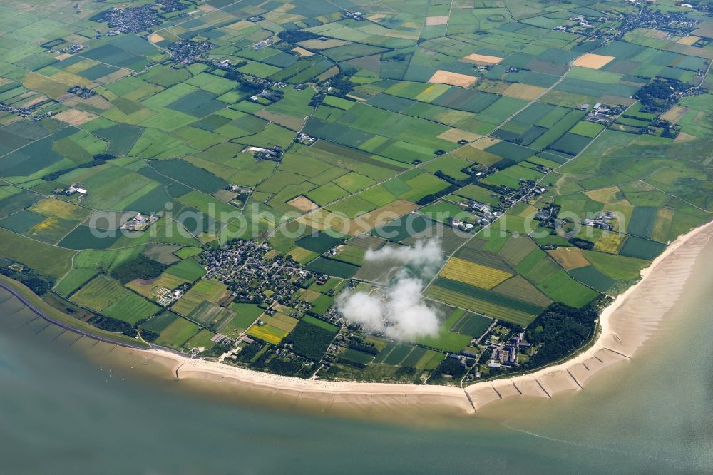 Aerial image Nieblum - Coastal area of the North Sea - Island Foehr in Nieblum in the state Schleswig-Holstein