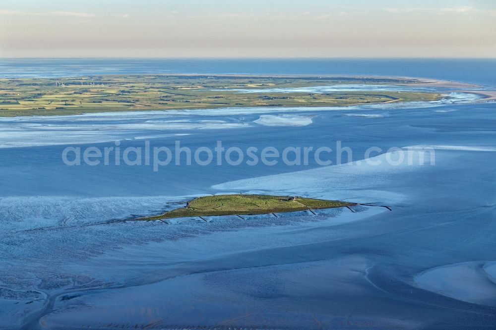 Hallig Südfall from the bird's eye view: Coastal area of North Sea - Island in Hallig Suedfall in the state Schleswig-Holstein, Germany