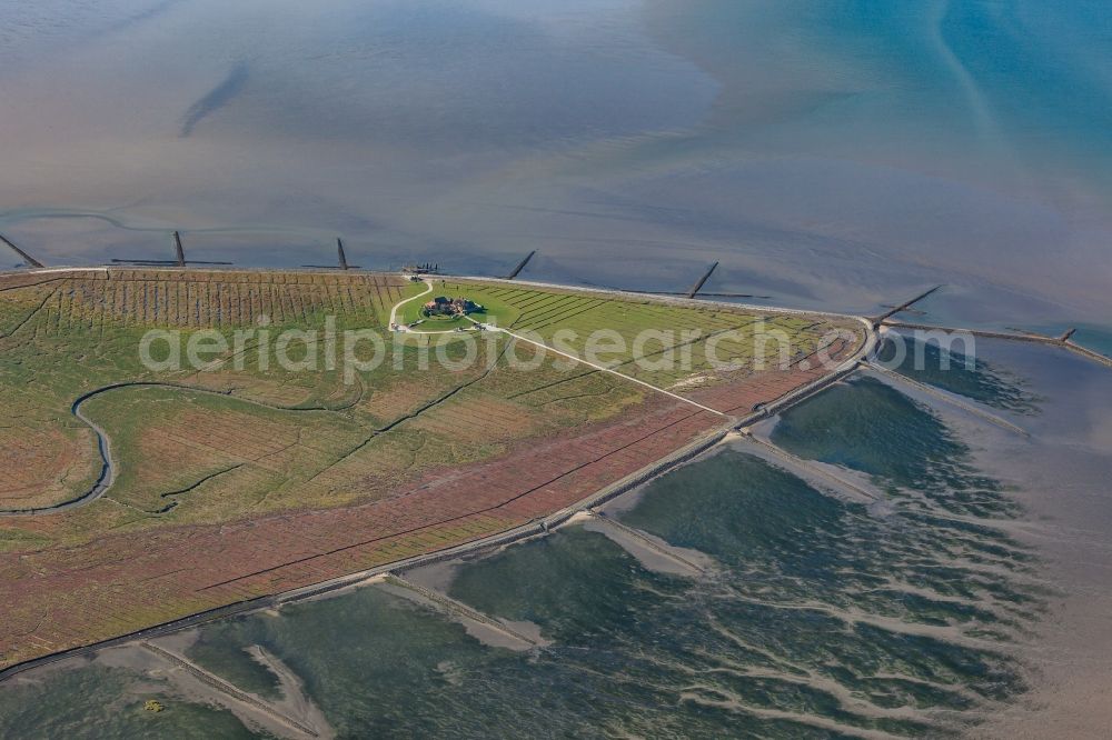 Hallig Südfall from the bird's eye view: Coastal area of North Sea - Island in Hallig Suedfall in the state Schleswig-Holstein, Germany