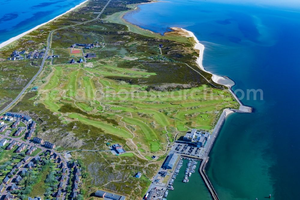 Hörnum (Sylt) from the bird's eye view: Coastal area of a??a??the North Sea island in Hoernum (Sylt) in the state Schleswig-Holstein, golf course Budersand Hoernum