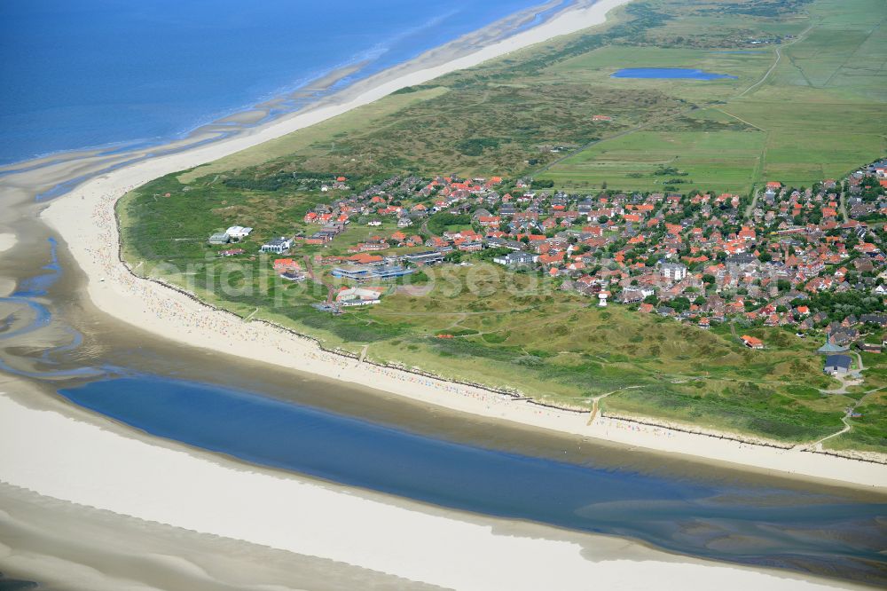 Langeoog from the bird's eye view: Coastal area the North Sea island - Island in Langeoog on island Langeoog in the state Lower Saxony, Germany