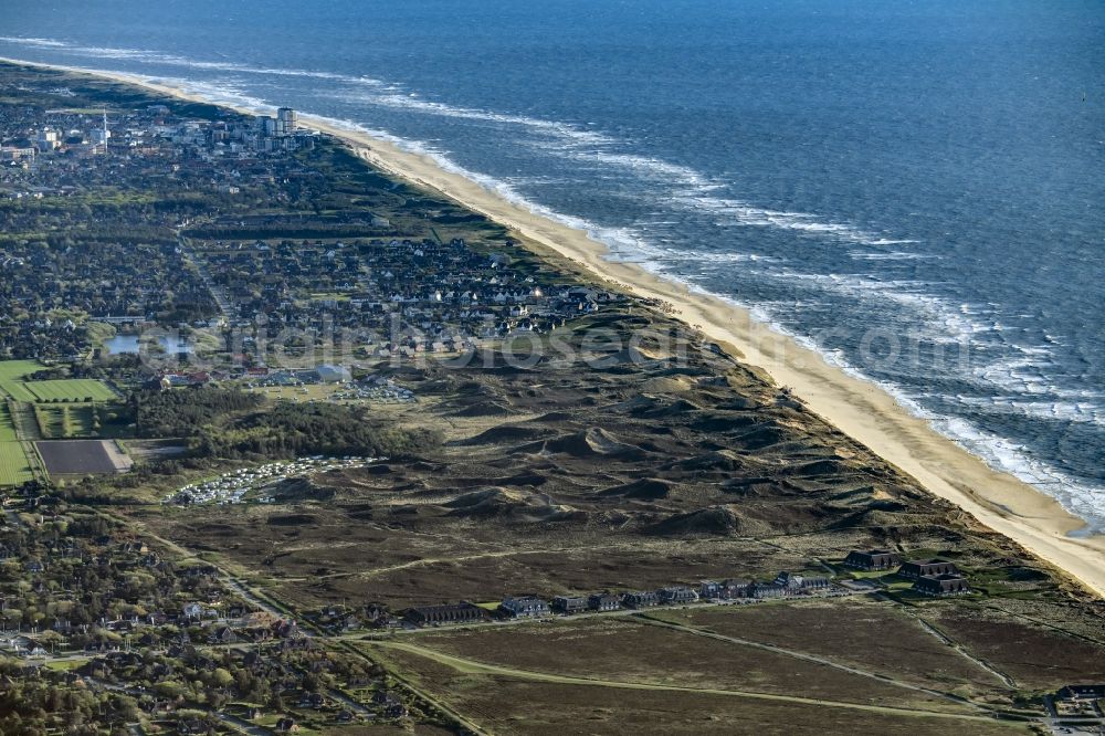 Kampen (Sylt) from the bird's eye view: Coastal area of the North Sea - Island in Kampen (Sylt) in the state Schleswig-Holstein