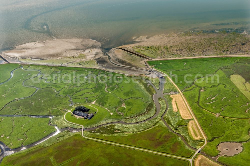 Langeneß from above - Coastal area of the North Sea- Island in Langeness in the state Schleswig-Holstein