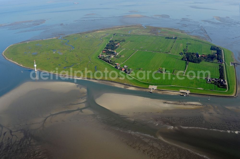 Aerial image Insel Neuwerk - Coastal area of North Sea - Island in Insel Neuwerk in the state Lower Saxony, Germany