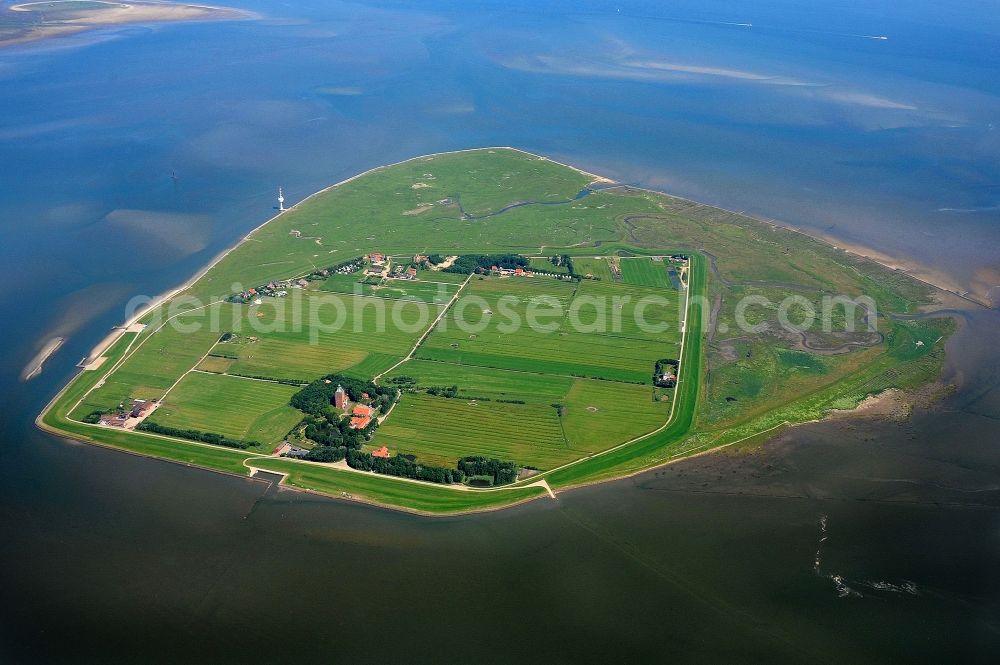 Insel Neuwerk from the bird's eye view: Coastal area of North Sea - Island in Insel Neuwerk in the state Lower Saxony, Germany