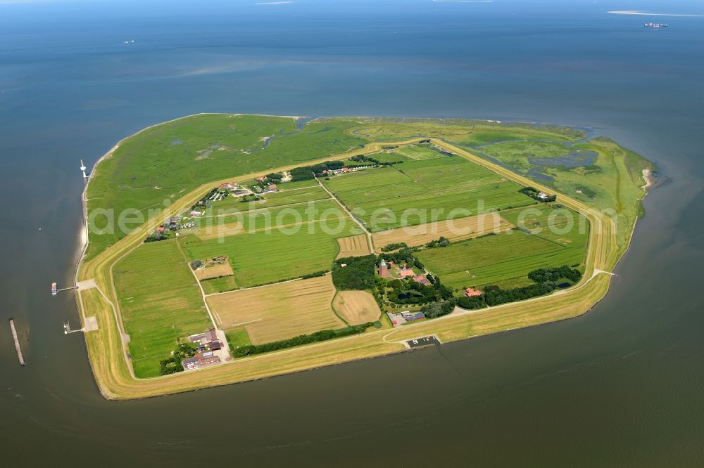 Insel Neuwerk from above - Coastal area of North Sea - Island in Insel Neuwerk in the state Lower Saxony, Germany