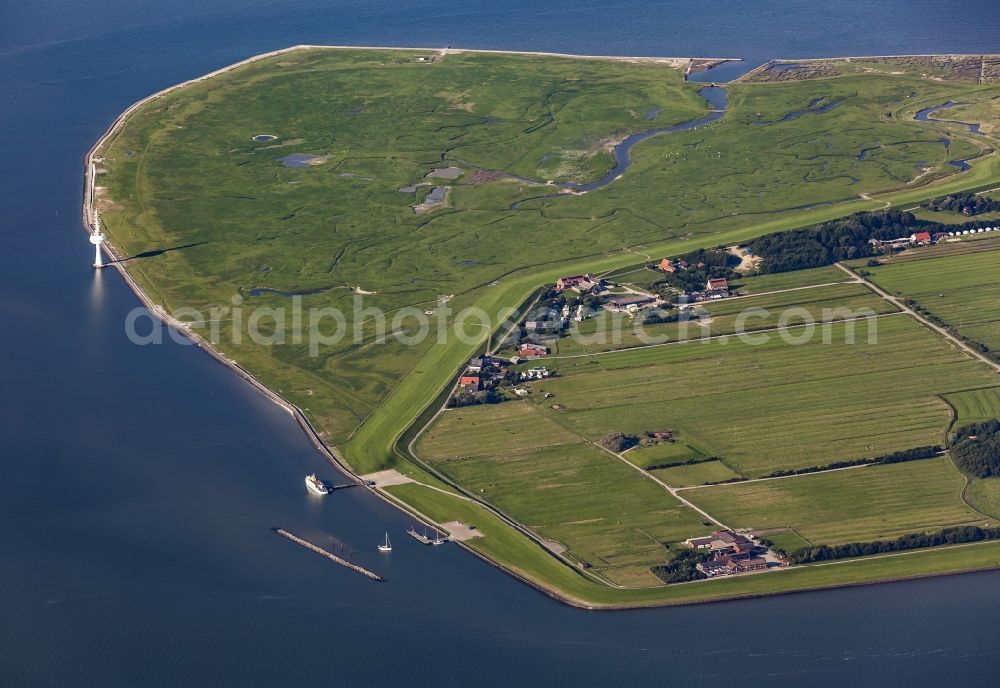 Aerial image Insel Neuwerk - Coastal area of North Sea - Island in Insel Neuwerk in the state Lower Saxony, Germany