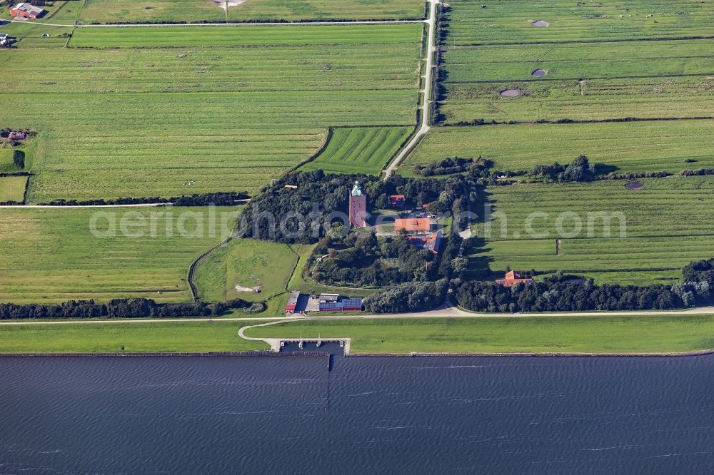 Insel Neuwerk from above - Coastal area of North Sea - Island in Insel Neuwerk in the state Lower Saxony, Germany