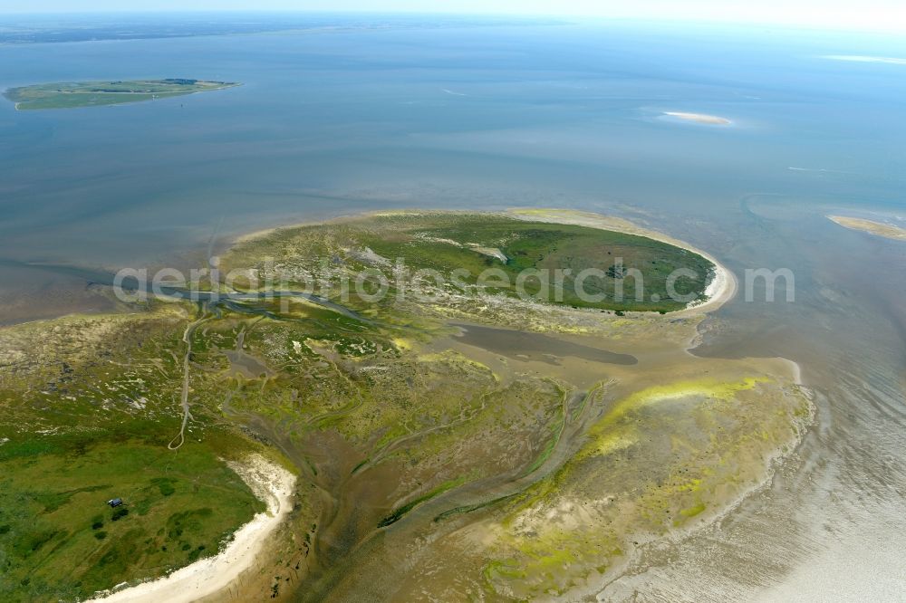 Nigehörn from the bird's eye view: Coastal area of the North Sea - Island in Nigehoern in the state Hamburg