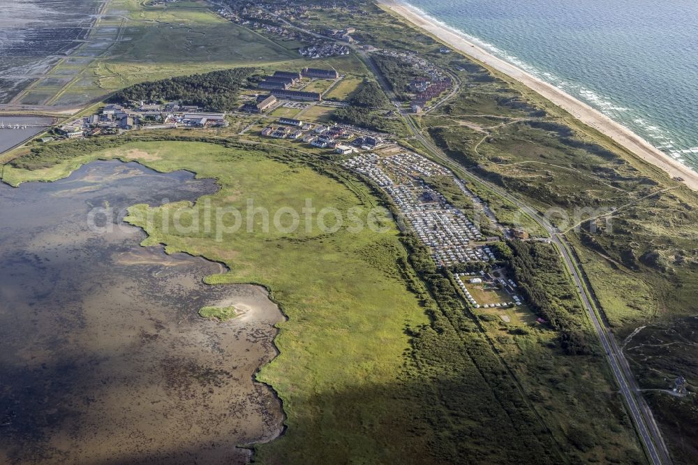 Aerial image Sylt - Coastal area of the North Sea - Island in the district Rantum in Sylt in the state Schleswig-Holstein with campsite Rantum