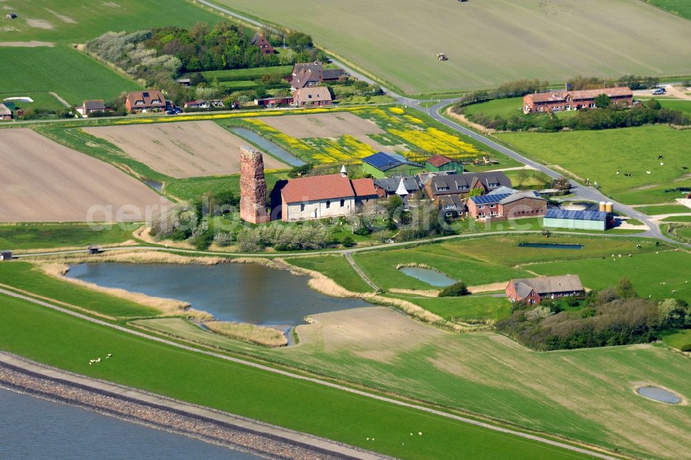 Pellworm from the bird's eye view: Coastal area of the North Sea - Island in Pellworm in the state Schleswig-Holstein