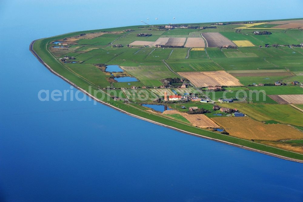 Pellworm from the bird's eye view: Coastal area of the North Sea - Island in Pellworm in the state Schleswig-Holstein