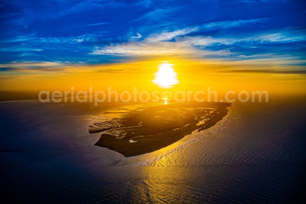 Aerial image Spiekeroog - Coastal area of the North Sea - Island in Spiekeroog at the firtst light,in the state Lower Saxony