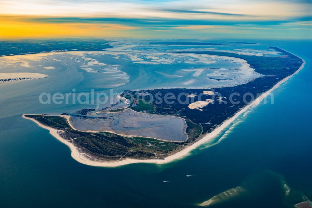 Aerial photograph List - Coastal area North Sea Island of Sylt - in List at sunrise in the state of Schleswig-Holstein, Germany