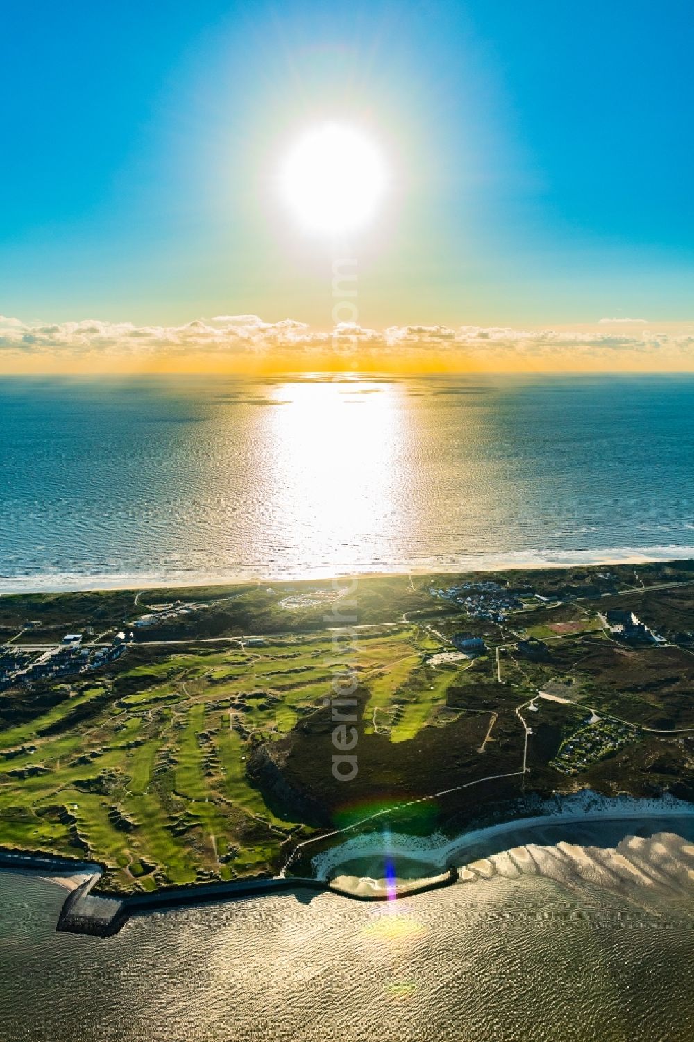 Aerial image Hörnum (Sylt) - Coastal area of a??a??the North Sea island of Sylt in the district Hoernum at sunset on the island of Sylt in the state Schleswig-Holstein, Germany