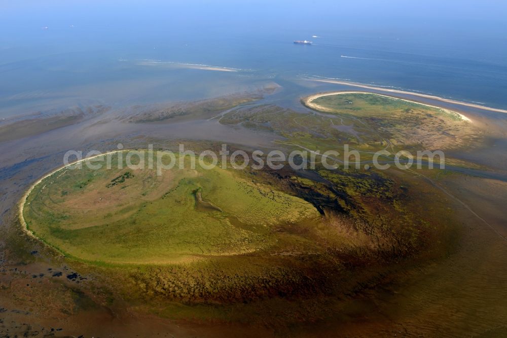 Scharhörn from the bird's eye view: Coastal area of the North Sea - Island Nigehoern and Scharhoern in Germany