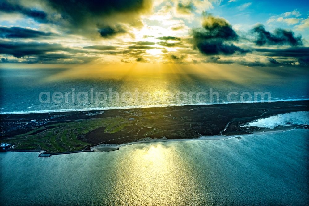 Aerial image Hörnum (Sylt) - Coastal area of a??a??the North Sea island of Sylt at the Budersand golf course in Hoernum on Sylt in sunset in the state of Schleswig-Holstein