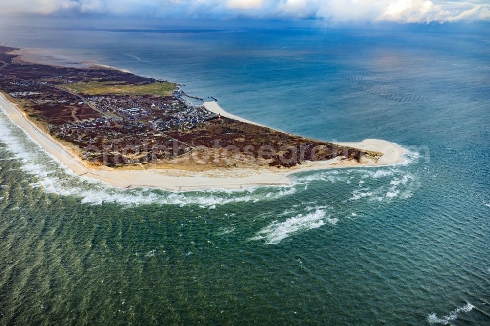 Hörnum (Sylt) from above - Coastal area and Odde of the North Sea island of Sylt in Hoernum in the state of Schleswig-Holstein