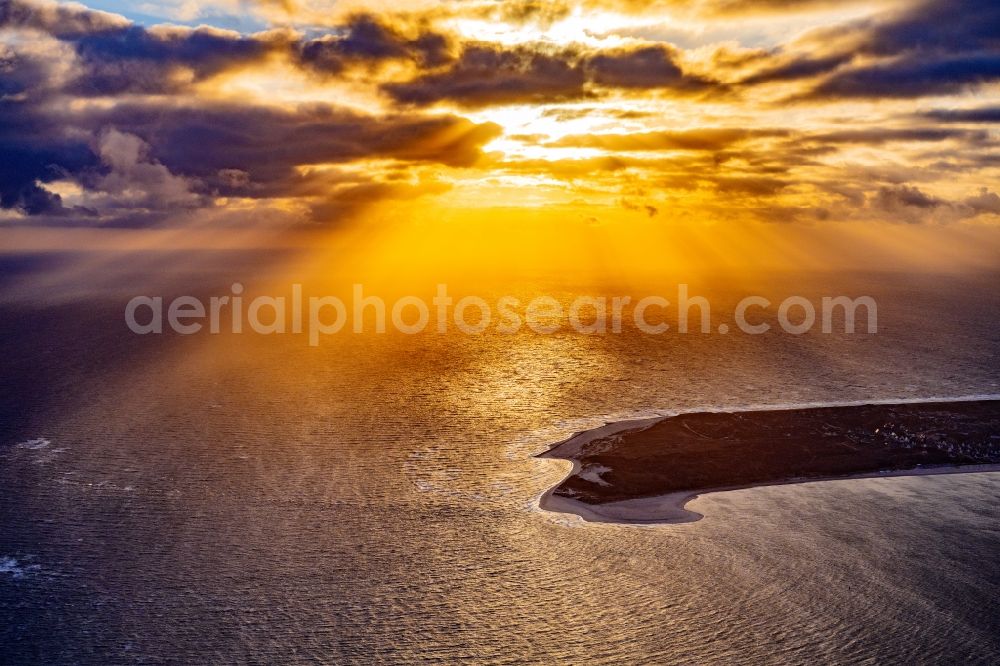 Aerial image Hörnum (Sylt) - Coastal area and Odde of the North Sea island of Sylt in Hoernum at sunset in the state of Schleswig-Holstein