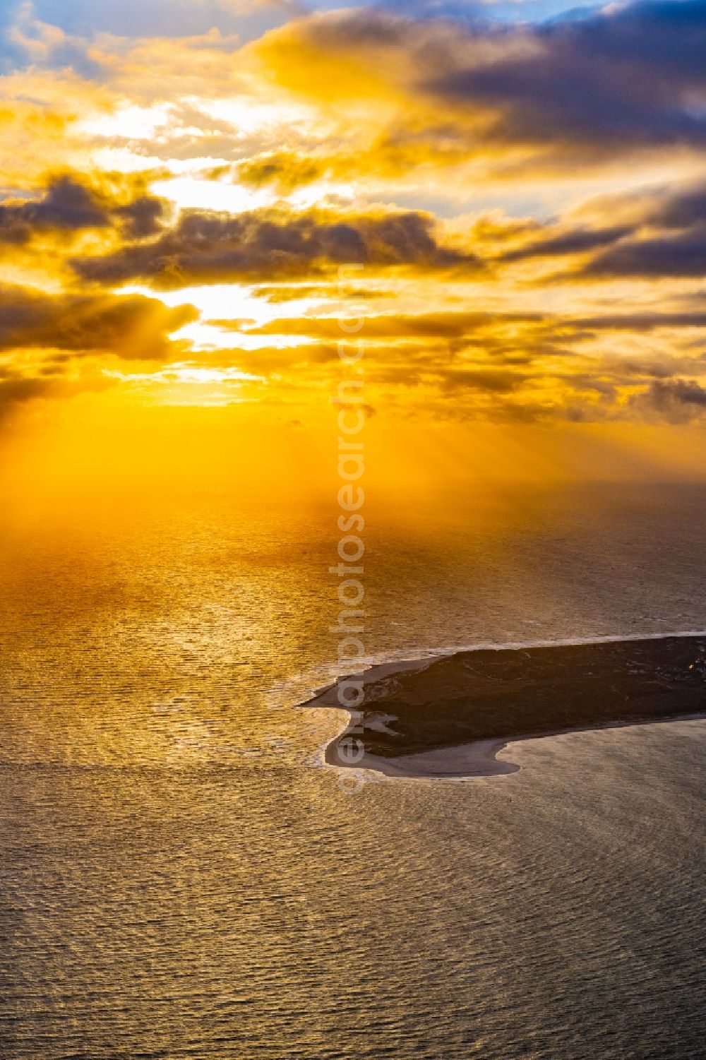 Aerial photograph Hörnum (Sylt) - Coastal area and Odde of the North Sea island of Sylt in Hoernum at sunset in the state of Schleswig-Holstein