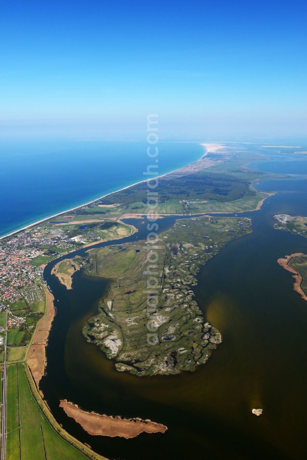 Zingst from above - Coastal area of the Baltic Sea - Island Grosser Kirr in the state Mecklenburg - Western Pomerania