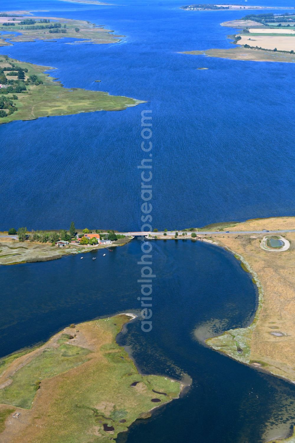 Insel Poel from above - Coastal area of Baltic Sea - Island on street Inselstrasse in Insel Poel at the baltic sea coast in the state Mecklenburg - Western Pomerania, Germany