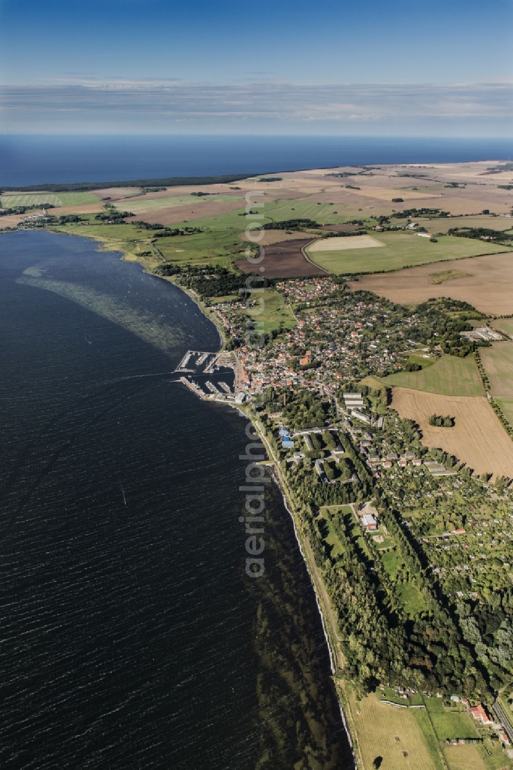 Wiek from the bird's eye view: Coastal area of a??a??the Baltic Sea - island Ruegen Wiek is located on the peninsula Wittow, in the north of the island Ruegen in the state Mecklenburg-Vorpommern