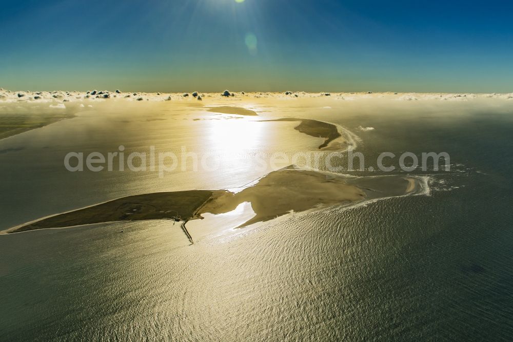 Aerial photograph Wangerooge - Coastal area in sunrise of the island Minsener Oog North Sea - in the Wangerland in the state Lower Saxony