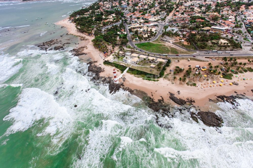 Aerial photograph Salvador - Coastal areas with beach on the Bay de Baja Itapajipe in the Ribeira district of Salvador, in the province of Bahia in Brazil