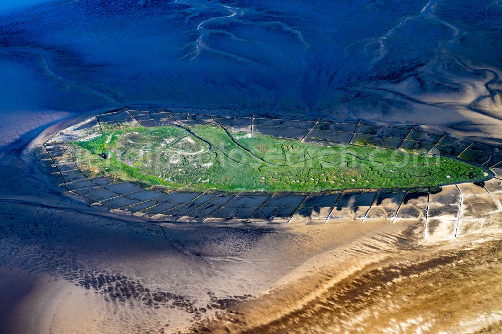 Aerial photograph Norderoog - Coastal area and nature reserve of the Hallig Norderoog bird sanctuary in the state Schleswig-Holstein, Germany