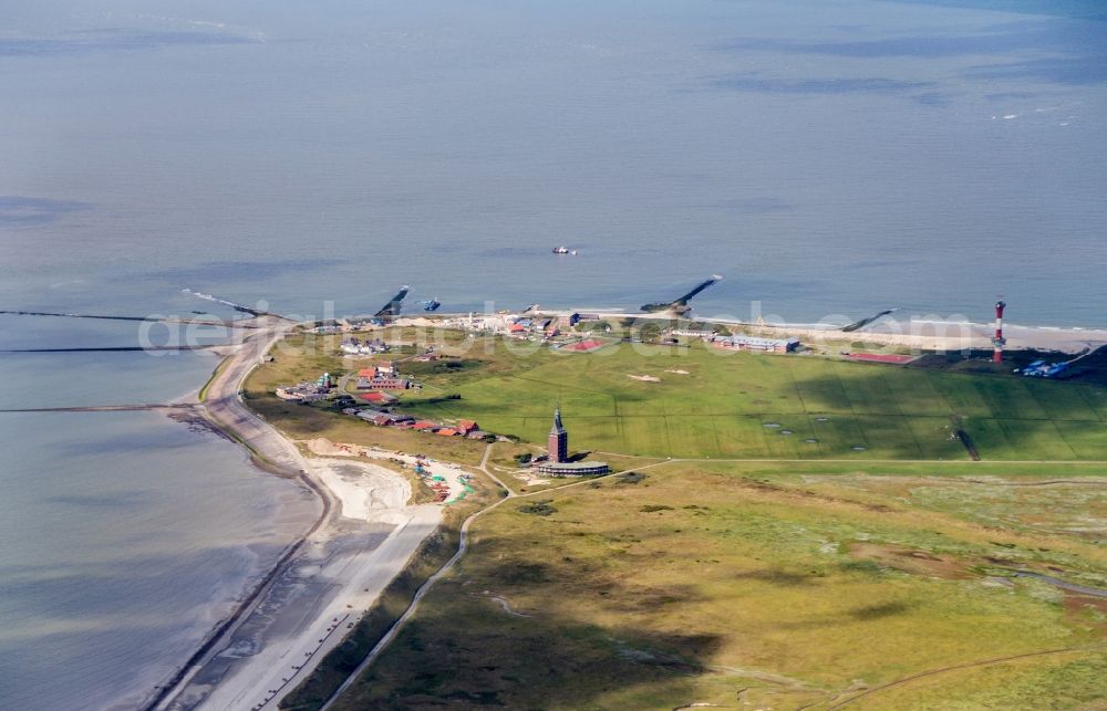 Aerial image Wangerooge - Coastal area Wangerooge West on the East island of Wangerooge in the federal state of Lower Saxony, Germany. The 56 meter high tower is also visible