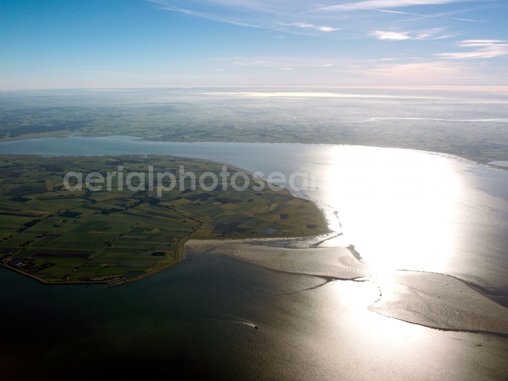 Aerial image Nordstrand - Coastal area Wiesen and Felof of peninsula in Nordstrand in the state Schleswig-Holstein, Germany