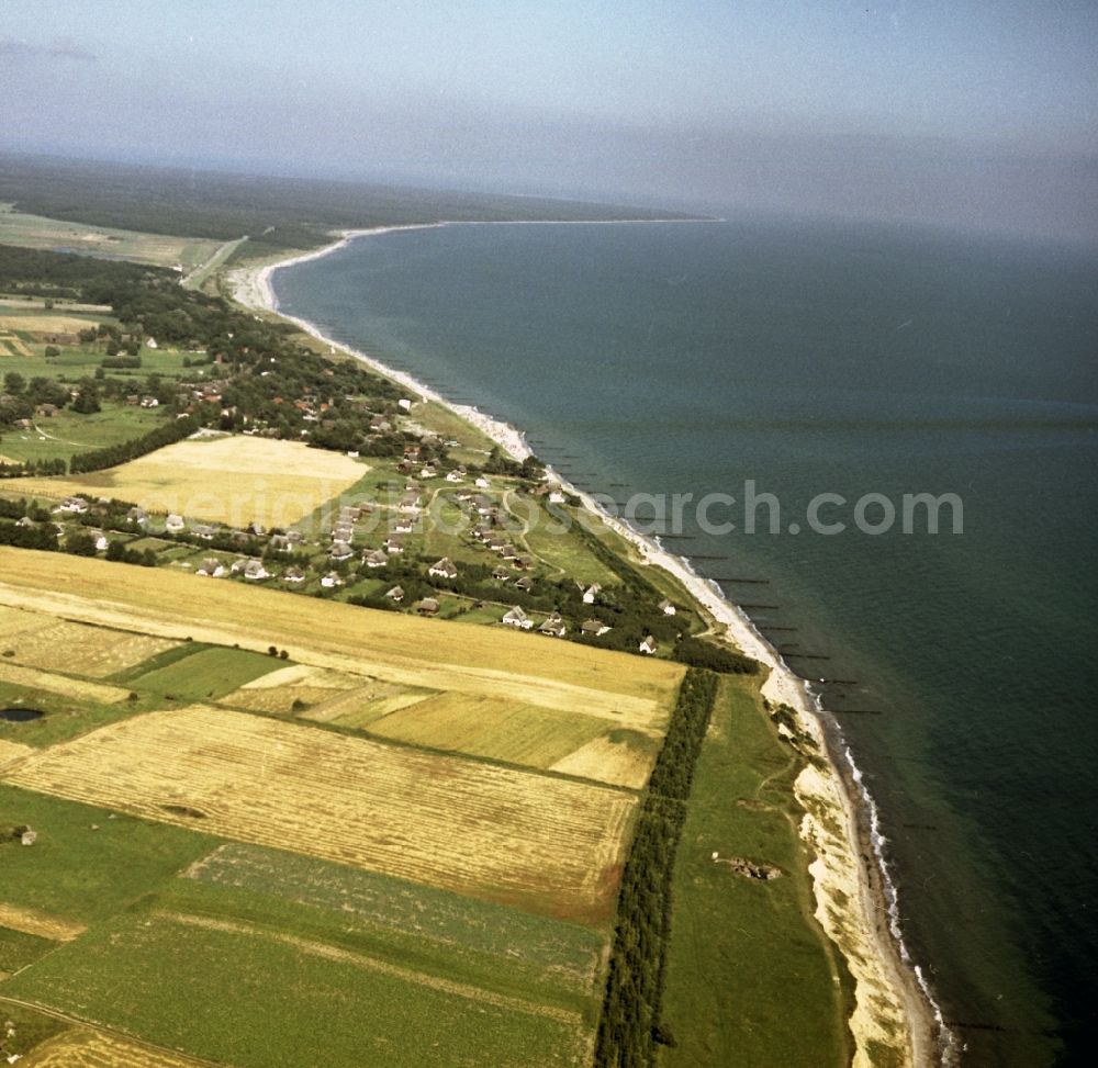 Insel Hiddensee from above - Plogshagen on the island Hiddensee in Mecklenburg-Western Pomerania. The small town is located in the dune area of the southern Hiddensee, near Neuendorf belongs to the municipality of Hiddensee