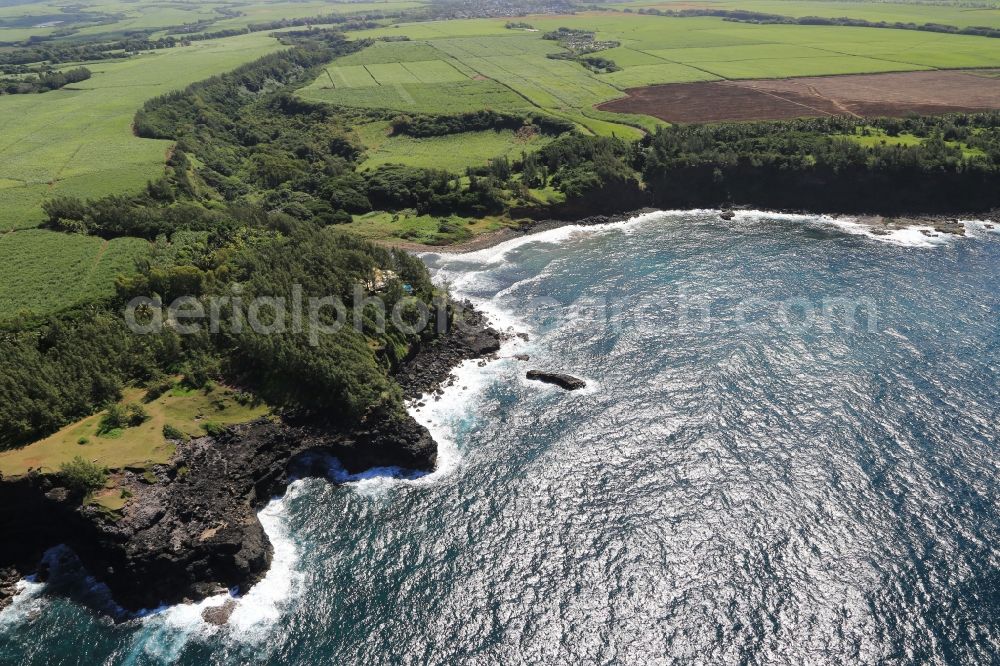 L'Escalier from the bird's eye view: Typical rocky coast at L'Escalier at the south coast of the island Mauritius in the Indian Ocean