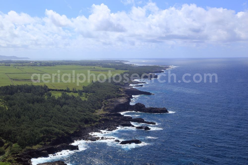 Aerial photograph souffleur - Typical rocky coast at Souffleur on the south coast of the island Mauritius in the Indian Ocean