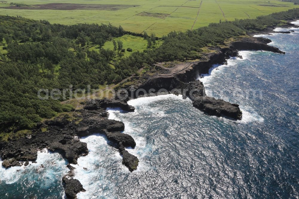 souffleur from the bird's eye view: Typical rocky coast at Souffleur on the south coast of the island Mauritius in the Indian Ocean