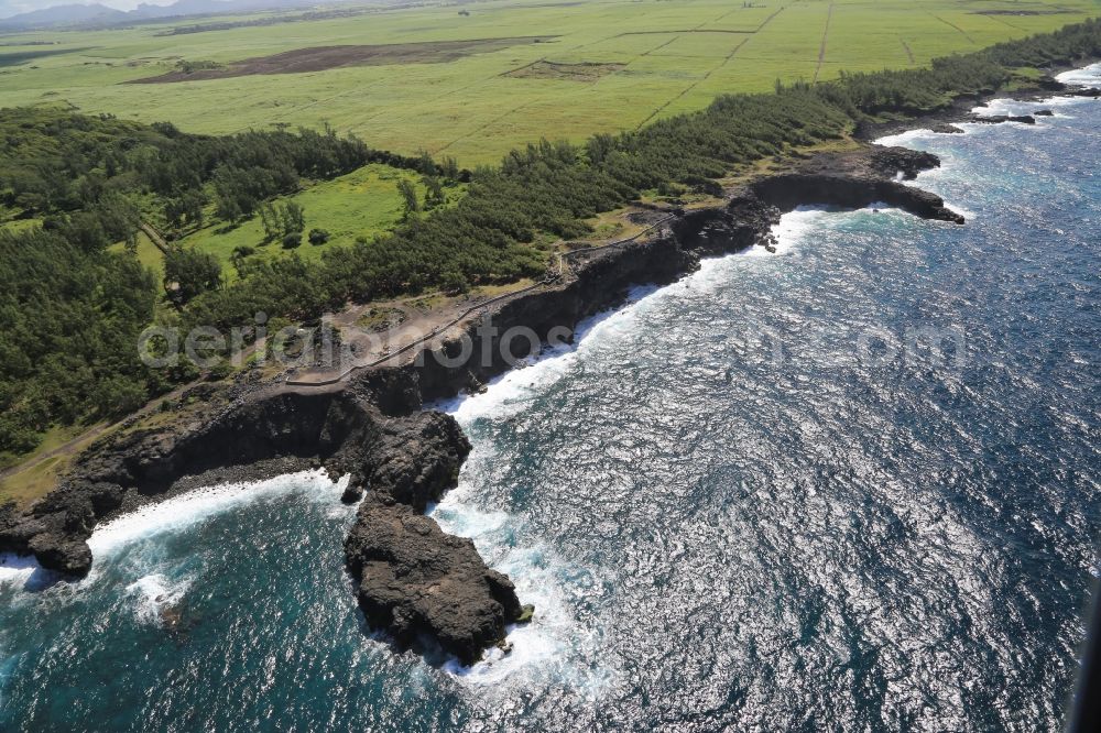 Aerial image souffleur - Typical rocky coast at Souffleur on the south coast of the island Mauritius in the Indian Ocean